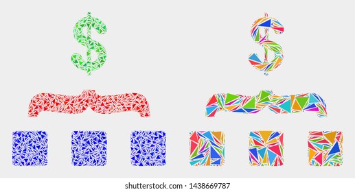 Dollar aggregation collage icon of triangle elements which have different sizes and shapes and colors. Geometric abstract vector design concept of dollar aggregation.