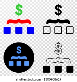 Dollar aggregation EPS vector icon with contour, black and colored versions. Illustration style is flat iconic symbol on chess transparent background.