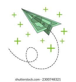 Dollar airplanes. Paper plane made of money, dollar bill, banknotes.