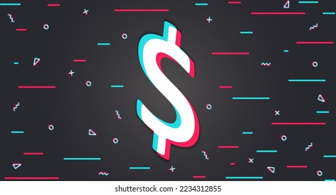 Dollar. American currency symbol. Payment instrument. international currency. Glitch background. Vector illustration