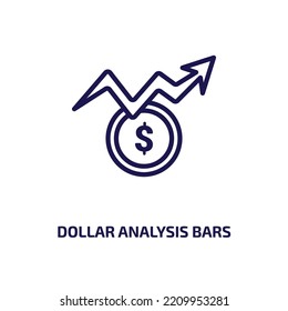 icono de barras de análisis en dólares de la colección de análisis y negocio. Barras de análisis delgadas lineales en dólares, infografía, icono de contorno de datos aislado en fondo blanco. Señal de barras de análisis en dólares vectoriales de línea, 