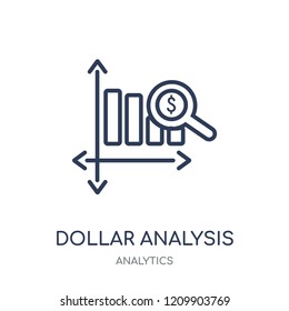 Dollar analysis bars icon. Dollar analysis bars linear symbol design from Analytics collection. Simple outline element vector illustration on white background.