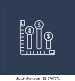 Dollar analysis bars icon. Trendy flat vector line Dollar analysis bars icon on dark blue background from Business and analytics collection. 