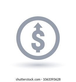 Dollar with arrow up concept icon in circle outline. Investment growth symbol. Economic success sign. Vector illustration.
