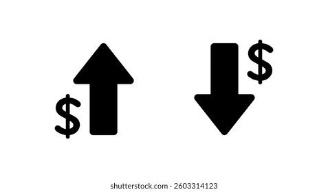 Dollar arrow up and down icon in trendy style. USD growth and decline sign symbol