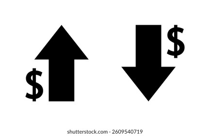 Dollar arrow up and down icon. USD currency increase and decrease concept