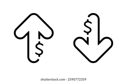 Dollar arrow up and down outline icon in trendy style. USD increase and decrease sign symbol