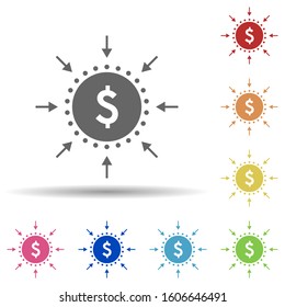 Dollar, arrow, funds protection in multi color style icon. Simple glyph, flat vector of business icons for ui and ux, website or mobile application
