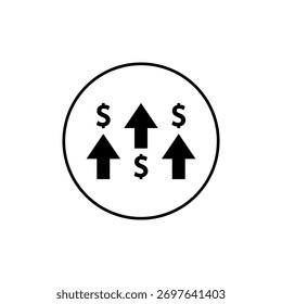 Ícone de seta para cima em dólar em contorno circular. Símbolo de tendência de alta econômica. Sinal de crescimento da empresa
