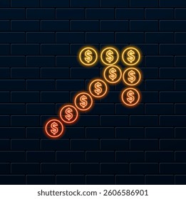 Dollar arrow icon - money progress symbol. neon style. Dollar Coin With Right Arrow. dollar-shaped arrow. neon..