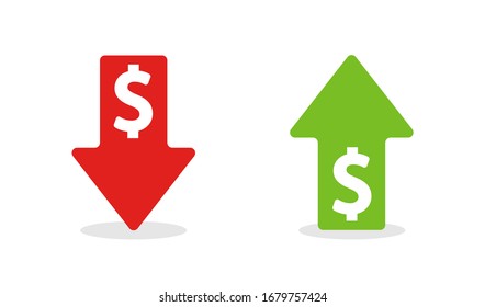 Dollar arrow icons on white background. Money, finance banking vector illustration.