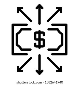 Dollar arrows all sides icon. Outline dollar arrows all sides vector icon for web design isolated on white background