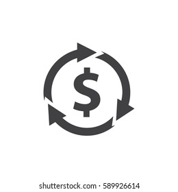 Dollar with arrows icon in black on a white background. Vector illustration