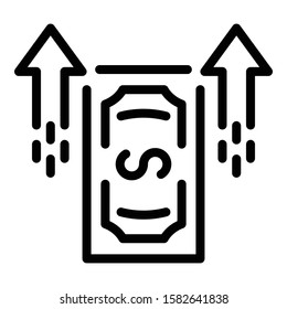 Dollar up arrows icon. Outline dollar up arrows vector icon for web design isolated on white background