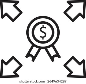 Dollar arrows icon representing SEO affiliate marketing, network earnings or ROI performance with transparent background