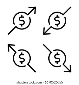 Dollar arrows icons set. Simple design. Line vector. Isolate on white background.
