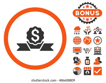 Dollar Award icon with bonus images. Vector illustration style is flat iconic bicolor symbols, orange and gray colors, white background.