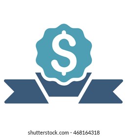 Dollar Award icon. Vector style is bicolor flat iconic symbol with rounded angles, cyan and blue colors, white background.