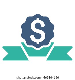 Dollar Award icon. Vector style is bicolor flat iconic symbol with rounded angles, cobalt and cyan colors, white background.