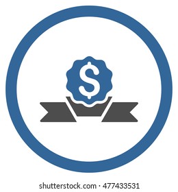 Dollar Award rounded icon. Vector illustration style is flat iconic bicolor symbol, cobalt and gray colors, white background.