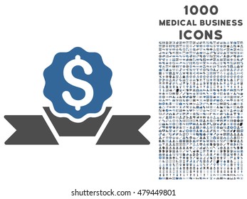 Dollar Award vector bicolor icon with 1000 medical business icons. Set style is flat pictograms, cobalt and gray colors, white background.
