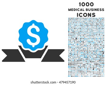 Dollar Award vector bicolor icon with 1000 medical business icons. Set style is flat pictograms, blue and gray colors, white background.