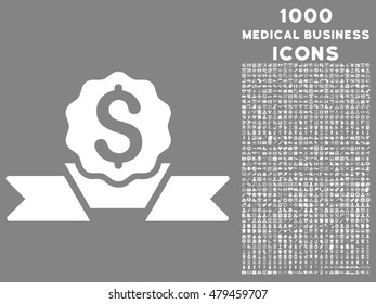 Dollar Award vector icon with 1000 medical business icons. Set style is flat pictograms, white color, gray background.