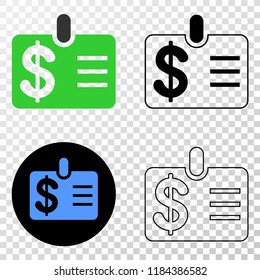 Dollar badge EPS vector pictogram with contour, black and colored versions. Illustration style is flat iconic symbol on chess transparent background.