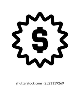 Icono de la insignia del dólar, Vector de línea aislado en el fondo blanco. Diseño moderno y de moda