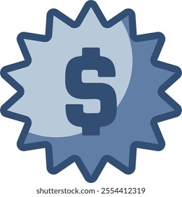 dollar badge icon, transparent background. replaceable blue color design	