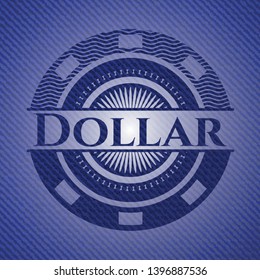 Dollar badge with jean texture. Vector Illustration. Detailed.