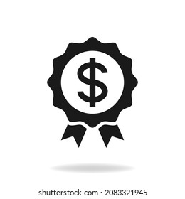 Dollar badge. Money rewards icon flat style isolated on white background. Vector illustration