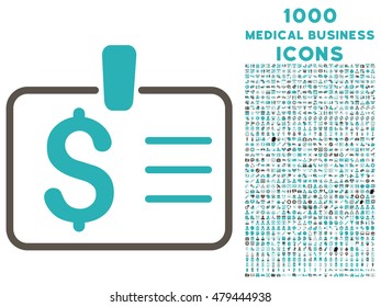 Dollar Badge vector bicolor icon with 1000 medical business icons. Set style is flat pictograms, grey and cyan colors, white background.