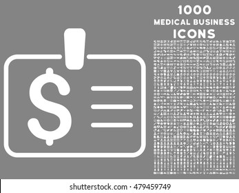 Dollar Badge vector icon with 1000 medical business icons. Set style is flat pictograms, white color, gray background.