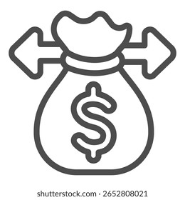 Bolsa de dólar com ícone de linha de setas, conceito de tecnologia financeira. Gráficos vetoriais. Distribuição e equilíbrio, sinal financeiro no fundo branco, ícone de estilo de contorno para design móvel ou web