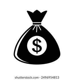 Vector de silueta negro de bolso de dólar, ideal para diseños financieros e ilustraciones relacionadas con el dinero.
