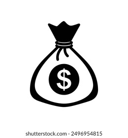 Vector de silueta negro de bolso de dólar, ideal para diseños financieros e ilustraciones relacionadas con el dinero.