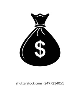 Dollar bag black silhouette vector, ideal for finance and money-themed designs and illustrations.