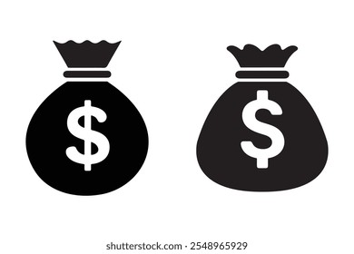 Vector de silueta negro de bolso de dólar, ideal para diseños e ilustraciones de finanzas y dinero.