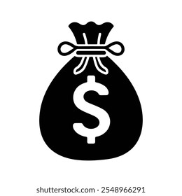 Dollar bag black silhouette vector, ideal for finance and money-themed designs and illustrations.