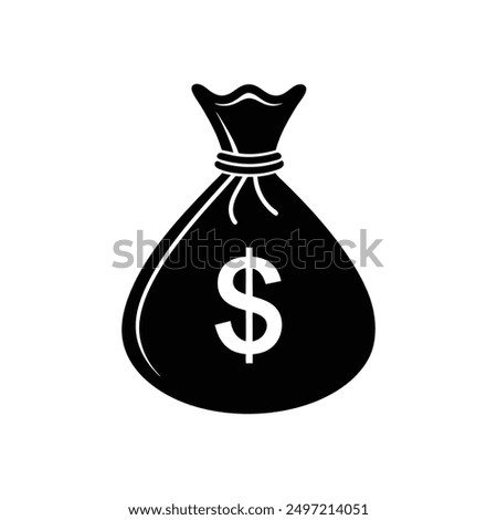 Dollar bag black silhouette vector, ideal for finance and money-themed designs and illustrations.