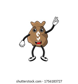 dollar bag cartoon character vector design illustration