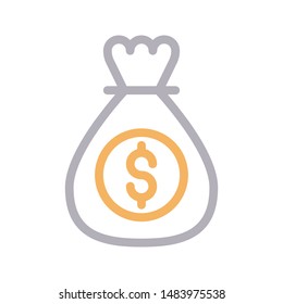 dollar bag colour line vector icon