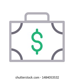 dollar bag colour line vector icon