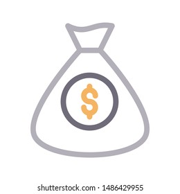 dollar bag colour line vector icon