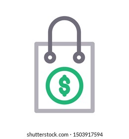 dollar bag colour line vector icon