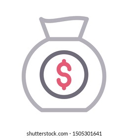 dollar bag colour line vector icon