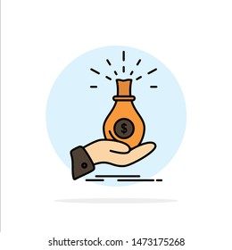 Dollar, Bag, Hand, Business, Capital, Debt, Investment, Savings Abstract Circle Background Flat color Icon
