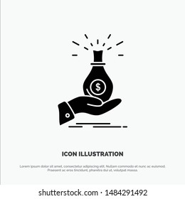 Dollar, Bag, Hand, Business, Capital, Debt, Investment, Savings solid Glyph Icon vector. Vector Icon Template background