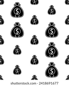 Dollar Bag Icon Seamless Pattern, Money Bag Icon, Bag Filled With Dollar Bill Vector Art Illustration